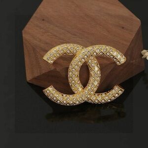 CHANEL Gold Crystal Embellished Brooch